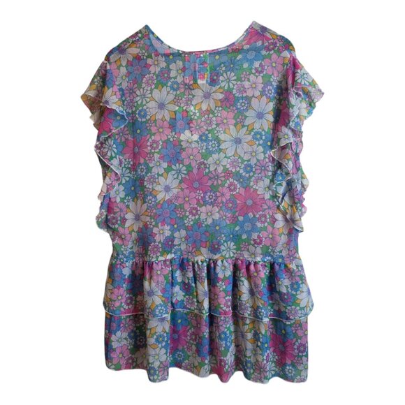 🔴 Jessica Simpson Crazy Daisy Tiered Flutter Sleeve Swim Cover Up Muliticolor S - Picture 5 of 14